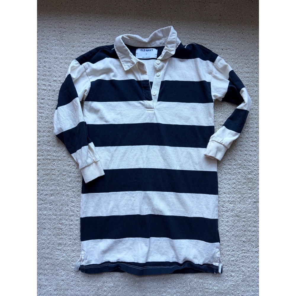 Old Navy Rugby Polo Dress 5T Navy White 100% Cotton Preppy Nautical Sporty
